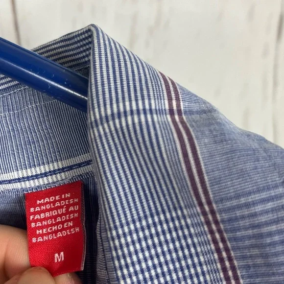 IZOD slim fit blue plaid button up shirt Medium 100% cotton - Picture 4 of 8